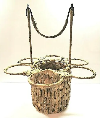 Vintage Wicker Rattan Wrapped Wine Bottle And Wine Glasses Holder Carrier • $17.99