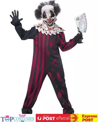 Killer Klown Clown Boys Scary Costume Twisted Jester Mask & Attached Hair • $51