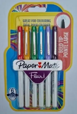 Paper Mate Flair Felt Tip Colouring Pens Bold Tip 1.2mm Tip - 6 Pack - Brand New • £3.99