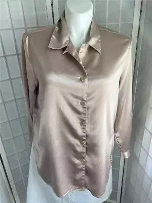 Women's Vintage Jaclyn Smith 14 Gold Satin Button Up Blouse • $12.83