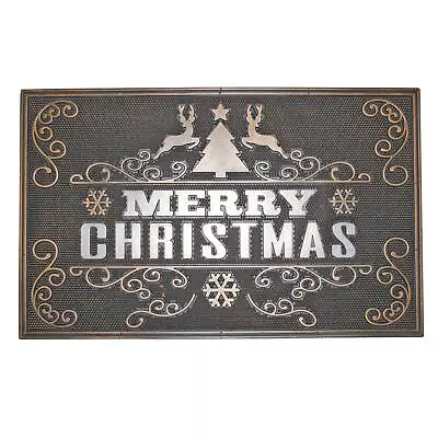 Christmas Outdoor Rubber Doormat Bronze 45x75cm - Merry Christmas Tree Reindeer • £18.15