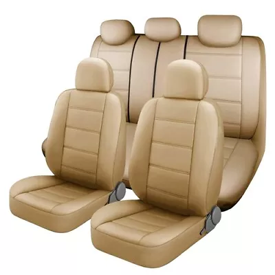 Luxurious PU Leather Car Seat Covers Full Set Front & Rear In Tan Beige Cushion • $39.90