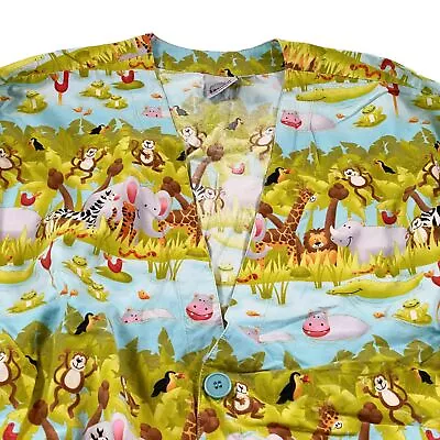 S.C.R.U.B.S. Jungle Zebras Tigers Giraffes Monkeys Birds Large LS Scrub Top • $17.99