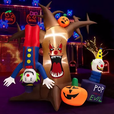 Halloween Inflatable Tree Spooky Dead Tree With Pop-Up Clowns 8-FT Giant Blow-Up • $86.98