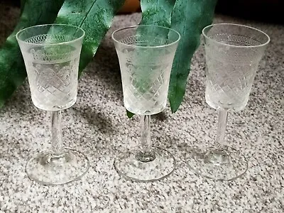 3 Edwardian Pall Mall Lady Hamilton Etched Glasses Sherry Port • £15.99