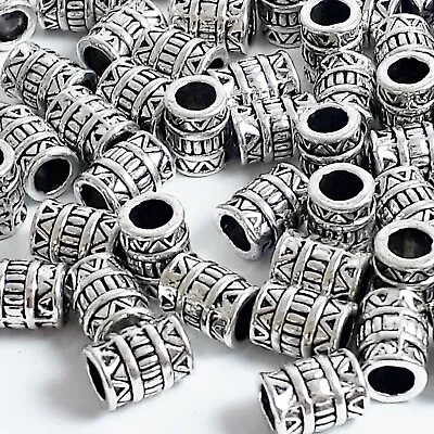 20pcs African Patterned Tube Beads Antique Silver 7x5mm - B00009 • £3.25