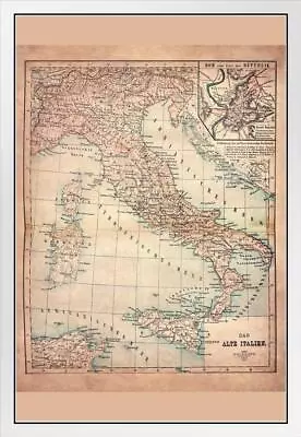 Old Italy 1883 Historical Antique Style Map White Wood Framed Poster 14x20 • £37.99