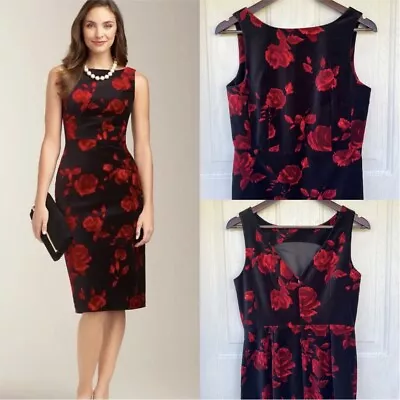 Talbots Velvet Rose Floral Dress Size 6 Structured Midi Sheath Moody Goth Y2K • $34.99