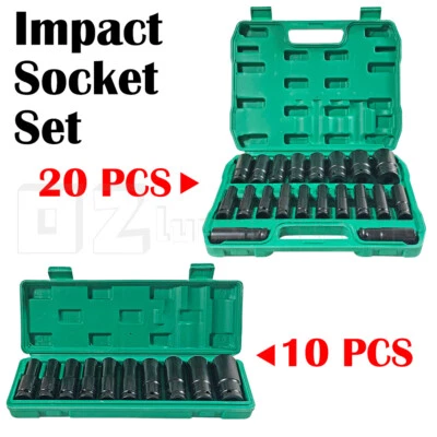 $15.92 • Buy 10/20pcs 8-32mm 1/2  Impact Socket Set Metric Imperial Drive Air Garage Deep