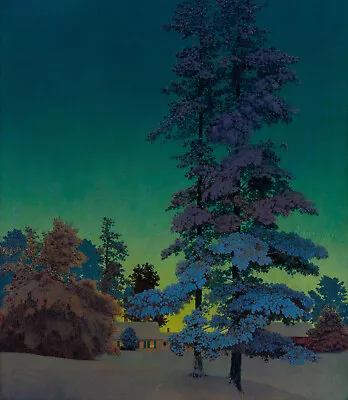  Maxfield Parrish : Winter Night Landscape : 1956 : Archival Quality Art Print   • $87.95