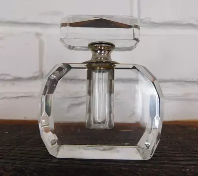 Vintage Antique ART DECO  Perfume Bottle Heavy Hand Cut Crystal  3” • $19.95