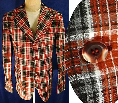 VINTAGE Plaid Seersucker 42l Smoking Suit Blazer Lounge Golf Clown STETSON Dork • $188