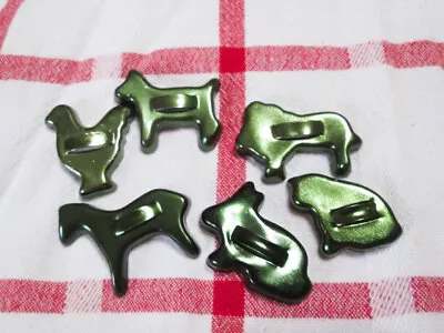 Vintage Child's Size Metal Mini Cookie Cutters Animals Cat Lion  Green Aluminum  • $10.99