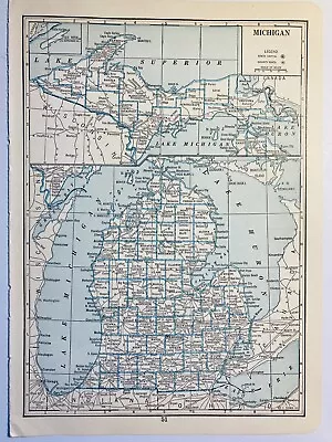 Michigan 1935 Antique Map J Thomas Co MI Lake Michigan Huron Superior • $15.99