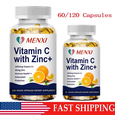 Vitamin C & Zinc Capsules 1000mg Vitamin C Complex Supplement 120 Vegetarian • $13.07