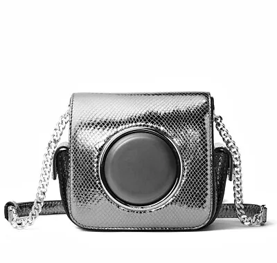 Michael Kors Shoulder Bag Scout Md Camera Metallic Embossed Silver New • $204.05