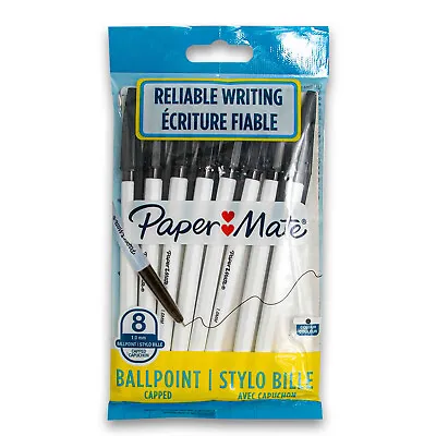 Paper Mate 045 Ball Point Pens 1.0mm Capped 8 Pack Black • £1.99