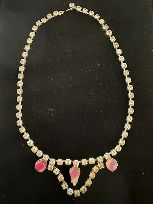 Darling Vintage Antique Clear/White & Pink Rhinestone Necklace Choker • $6