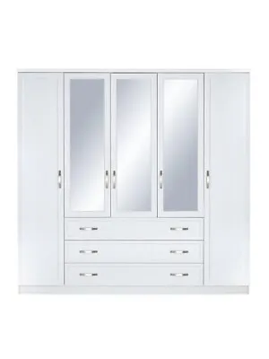Camberley 5 Door 3 Drawer Mirrored Wardrobe - White • £382.49
