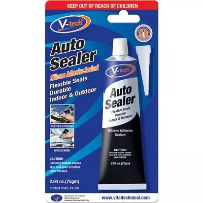 V-Tech VT-131 0.075kg Auto Sealer Silicone Adhesive Sealant 75g Black Flexible • £12.59