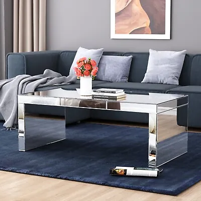 Silver Coffee Table With All Mirrored Finished Modern Coffee Table For Living • $399.99