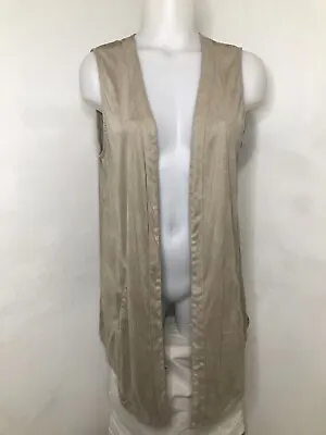 Chico's Women's Open Vest Faux Suede Beige Size 1 Long Front Pockets • £17.36