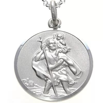 Mens Large Sterling Silver St Christopher Pendant Necklace With 20  Chain • £39.99