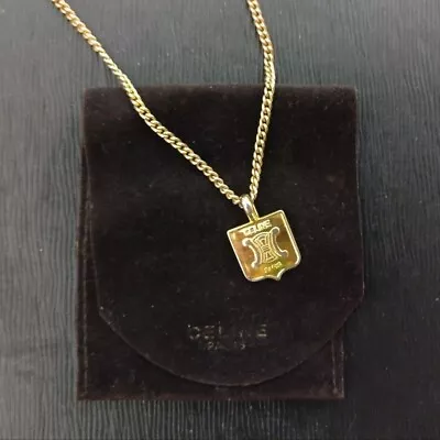 CELINE's Logo Necklace Trionf Vintage OLD Gold Color Without BOX Woman's USED • $250