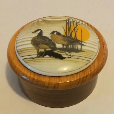 Vintage Canada Geese Round Wood Trinket Box By T. Neil American Wildlife Artist • $9