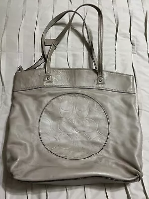 Coach Laura Leather Large Tote Carryall Shoulder Handbag Taupe F18336 Purse • $39.99