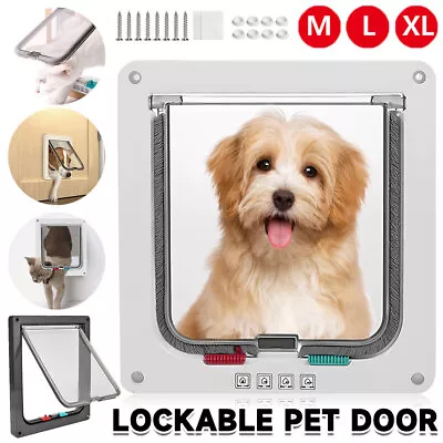 4 Way Pet Door Locking Small Medium Large Dog Cat Flap Magnetic Open Door Frame • £4.95