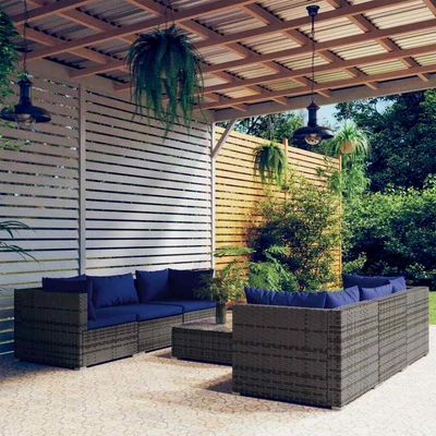 $922.99 • Buy 7 Piece Garden Lounge Set With Cushions Poly Rattan Grey VidaXL