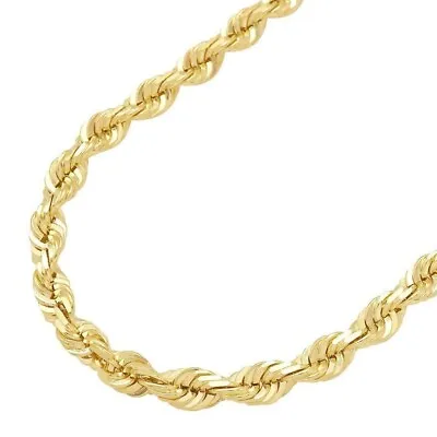 $102.99 • Buy 14K Yellow Gold Diamond Cut Rope Chain Necklace 1.5mm - 5mm, Men Women 16 - 30 