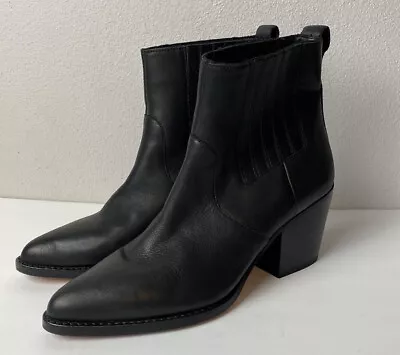 J Crew Woman’s Black Leather Pull On Ankle Booties Size 8 • $49.99