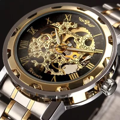 New Mens Transparent Skeleton Mechanical Classic Stainless Steel Watch • $21.99