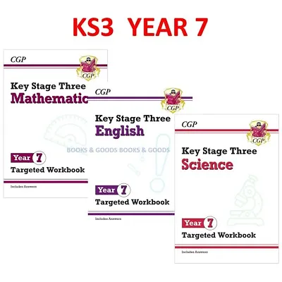 KS3 Year 7 Maths English Science Targeted Workbooks With Answers Ages 12-13 Cgp • £21.99