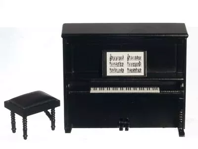 Dollhouse Miniature Black Upright Piano And Bench • $27.99