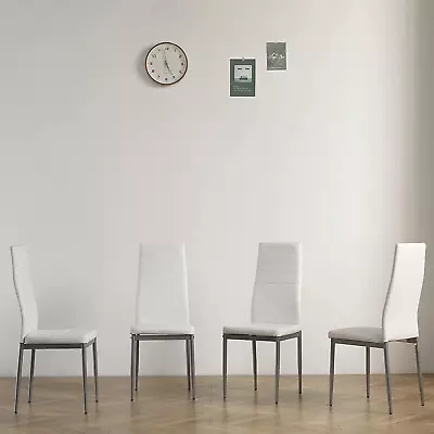 White Dining Chair Set Of 4 Leather Dining Chairs With Curved Back & Foot Cap P • $172.88