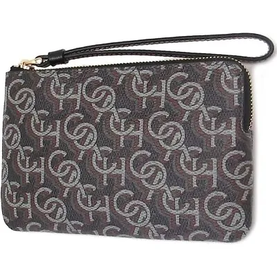 COACH Women's Corner Zip Wristlet With Monogram Print (Black) • $30