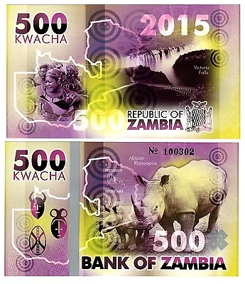 $5.50 • Buy 2015 Zambia 500 Kwacha Rhino Private Fantasy, One Note Uncirculated