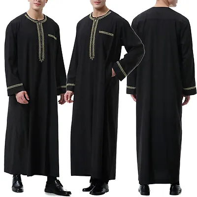 Men's  Long Sleeve Robe Muslim Robe Clothing Muslim Jubba Kaftan Dishdash Thobe • £14.88