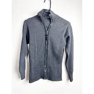 Zang Toi 100% Cashmere Velvet Trim Full Zip Sweater Small Gray Womens • $175