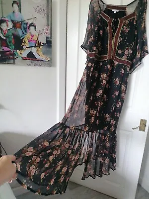 £55 • Buy Star Mela Black Floral Gypsy Bohemian  Summer Maxi Dress Size M 14