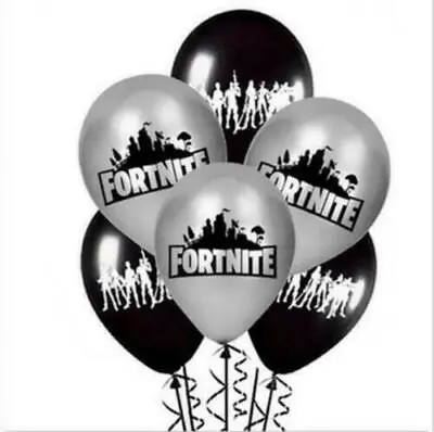 Fortnite  Black & Silver Latex Balloons 12” Size 6 PCS FREE DELIVERY • £4.99