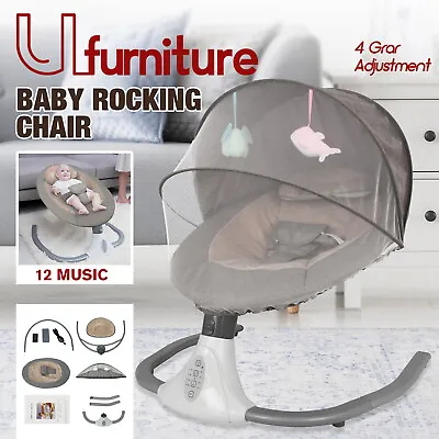 Electric Baby Bouncer Swing Chair Cradle Rocker Bouncy Seat W/Music Toys Grey • $102.90