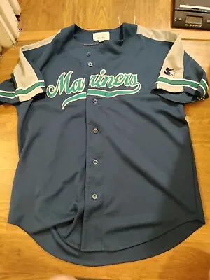 Vintage 90s Starter Seattle Mariners Jersey Button Shirt Adult XL Blue Green  • $19.99