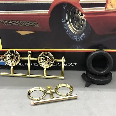 2) GOLD Draglite Drag Race Wheels W Goodyear Front Tires MGM1:24 LBR Model Parts • $12.50