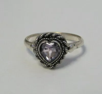 Beautiful Vintage Sterling Silver 925 FAS Amethyst Heart Ring Size 5.5 • $39.99