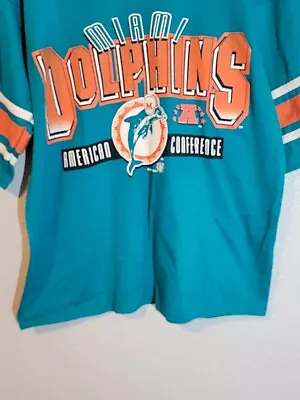 Garan NFL Miami Dolphins Vintage 50/50 Shirt L V-Neck Dan Marino Single Stitch • $15.99