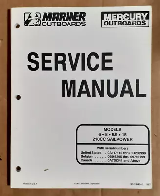 Mariner/Mercury Outboards 6/8/9.9/15/210CC Sailpower Models Service Manual • $14.95